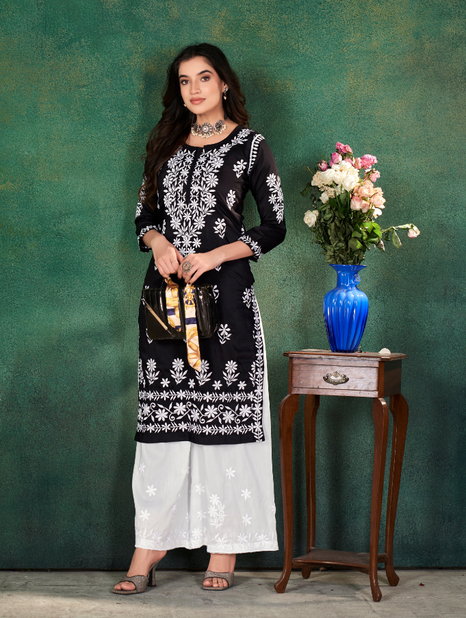 Black Chikankari Kurti & Plazzo Pair