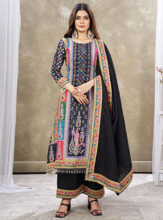 Black Heavy Fancy Plazzo Pair with Dupatta Set