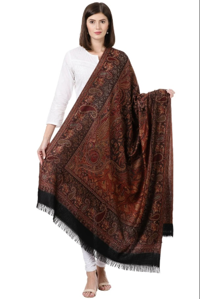 Woman's Jamawar Shawl - Faux Pashmina, Black