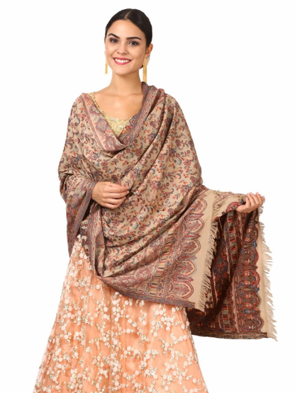 Woman's Faux Pashmina Shawl - Ethnic Weave, Beige