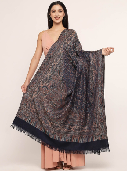 Woman's Jamawar Shawl - Navy Blue