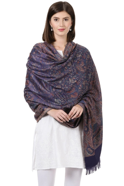 Woman's Jamawar Shawl - Navy Blue