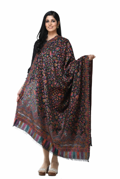 Woman's Ethnic Design Shawl - Lightweight, Soft & Warm, Black