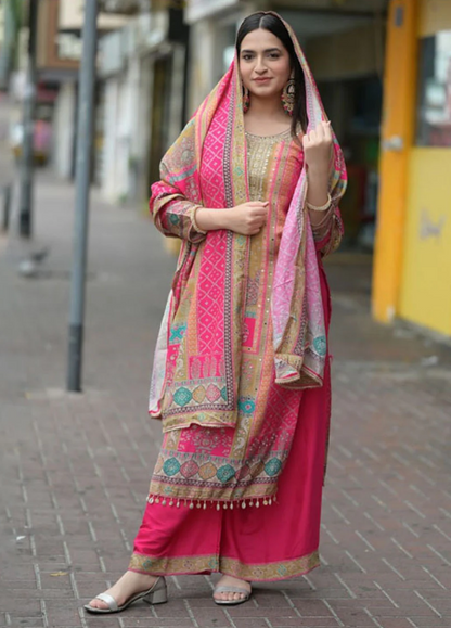 Heavy Fancy Punjabi Suit with Plazzo and Dupatta