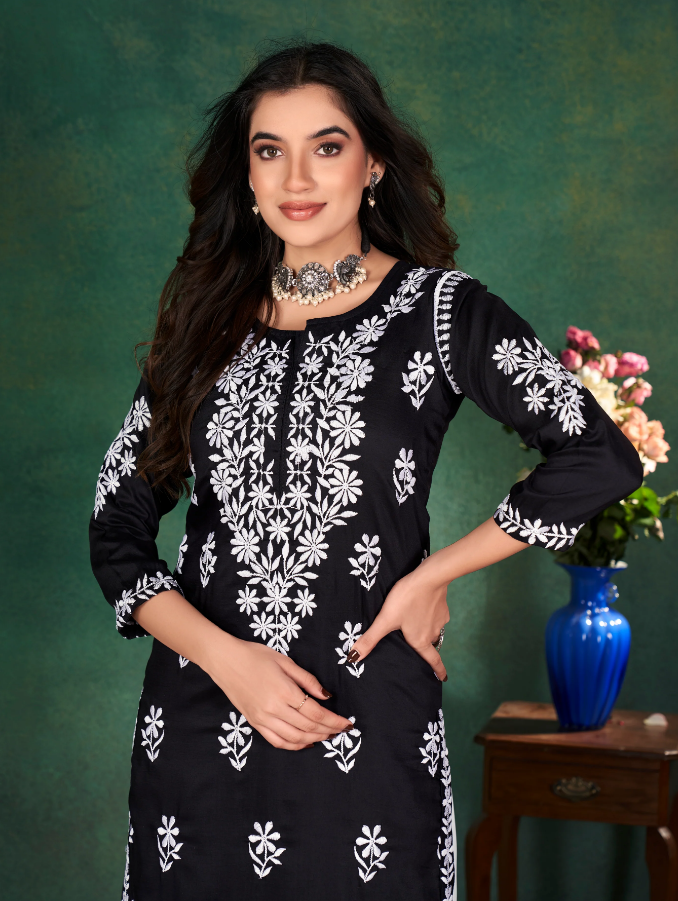 Black Chikankari Kurti & Plazzo Pair