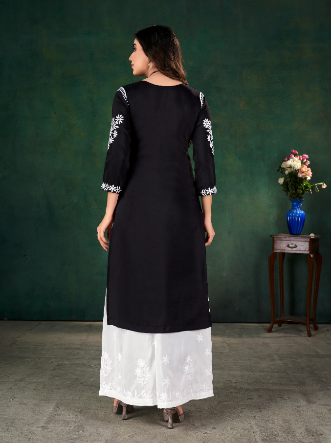 Black Chikankari Kurti & Plazzo Pair