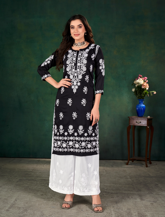 Black Chikankari Kurti & Plazzo Pair