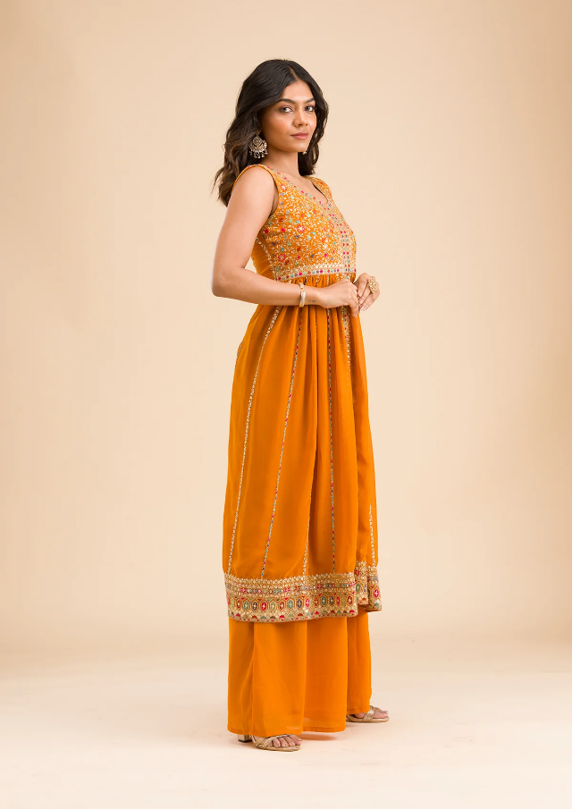 Mustard Zariwork Georgette Readymade Salwar Suit