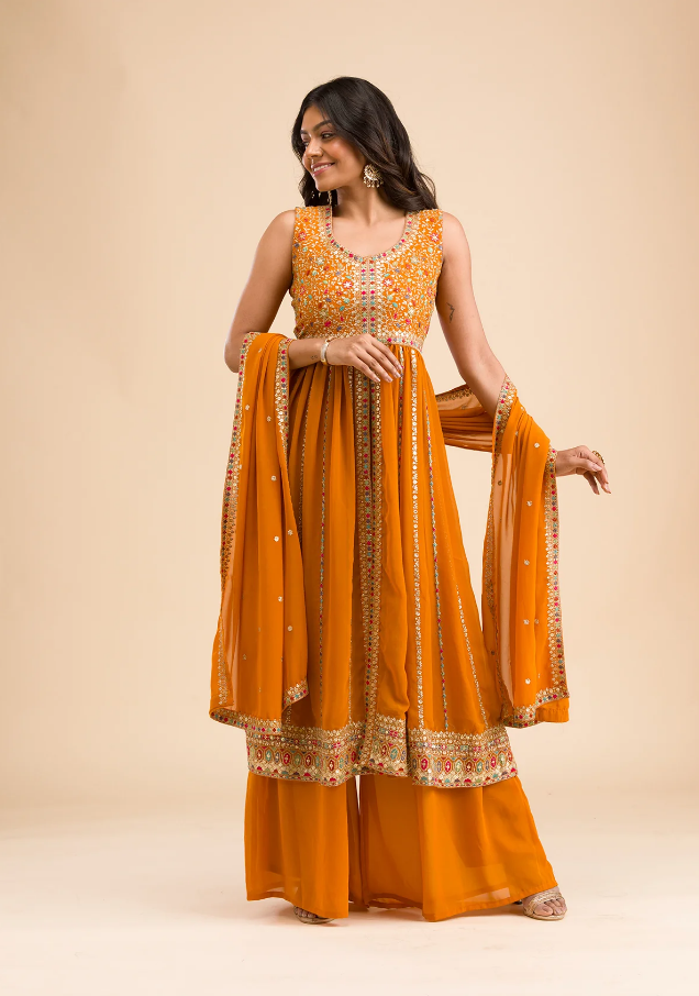 Mustard Zariwork Georgette Readymade Salwar Suit