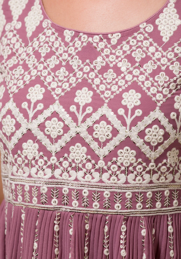 Mauve Threadwork Georgette Readymade Sharara Suit