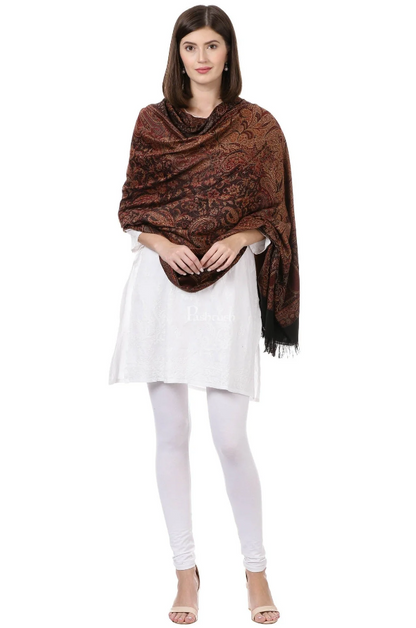 Woman's Jamawar Shawl - Faux Pashmina, Black