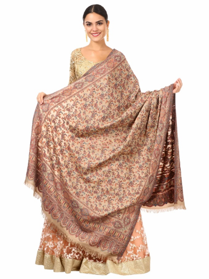 Woman's Faux Pashmina Shawl - Ethnic Weave, Beige