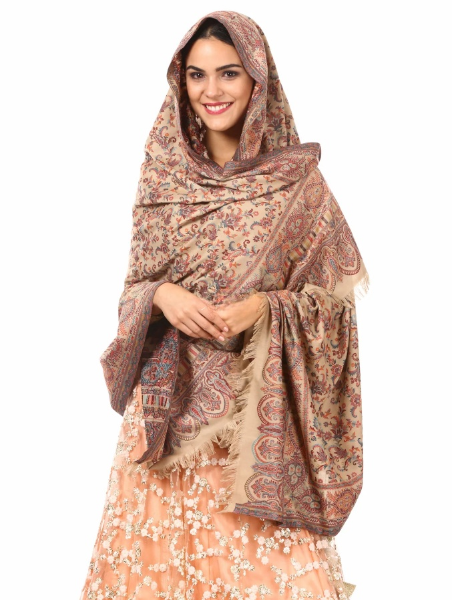 Woman's Faux Pashmina Shawl - Ethnic Weave, Beige