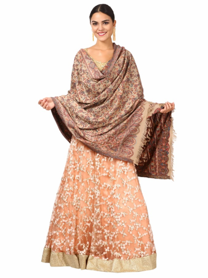 Woman's Faux Pashmina Shawl - Ethnic Weave, Beige