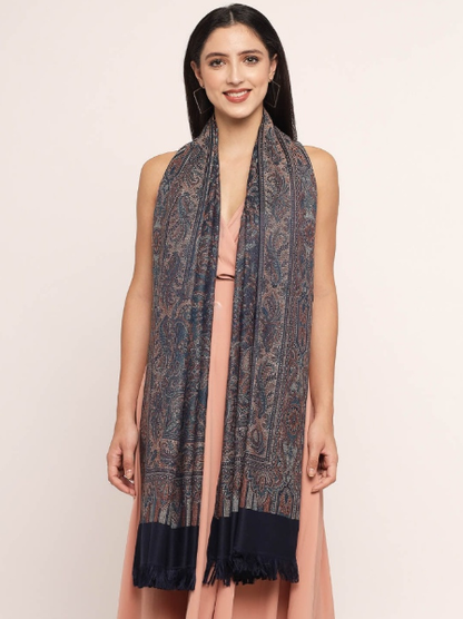 Woman's Jamawar Shawl - Navy Blue