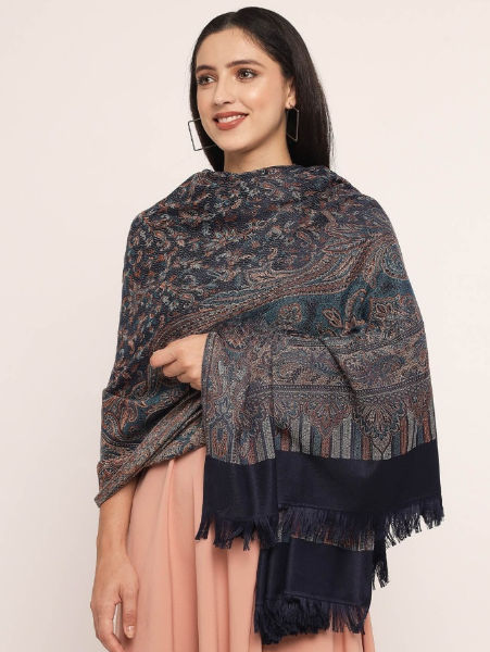 Woman's Jamawar Shawl - Navy Blue