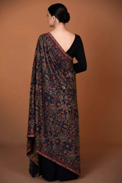 Woman's Ethnic Stole - Faux Pashmina, Soft & Warm, Navy Blue