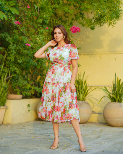 Off-White Floral Chiffon Maxi Dress – Flowing & Feminine