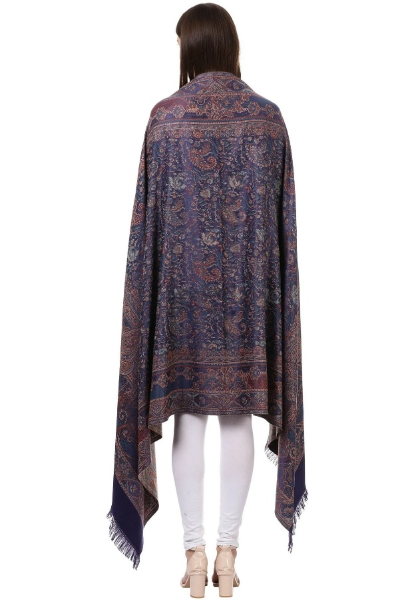 Woman's Jamawar Shawl - Navy Blue