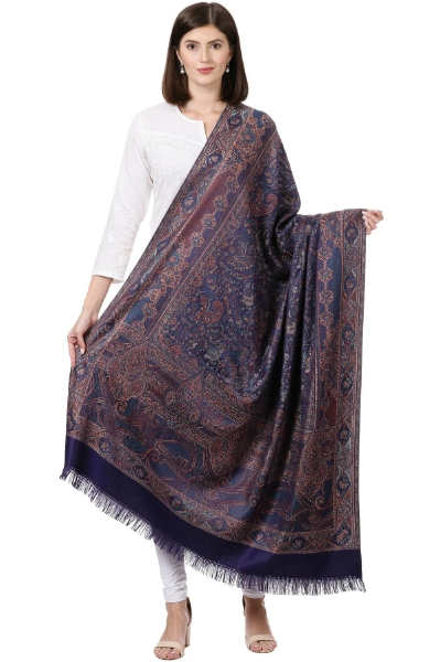 Woman's Jamawar Shawl - Navy Blue