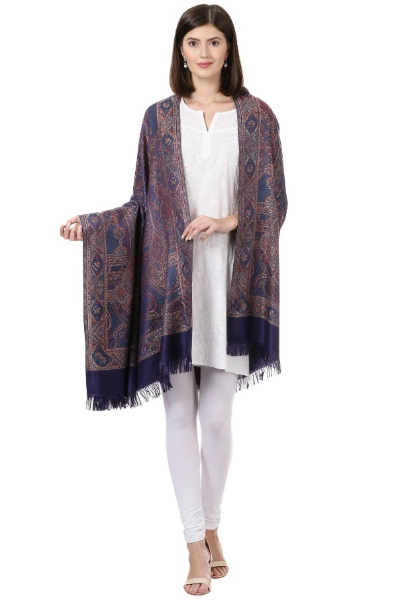 Woman's Jamawar Shawl - Navy Blue